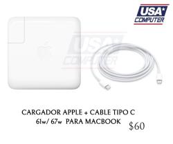 Cargador Apple 61w Macbook Pro Retina 13 A1706 A1708 2016 + cable Usb-c